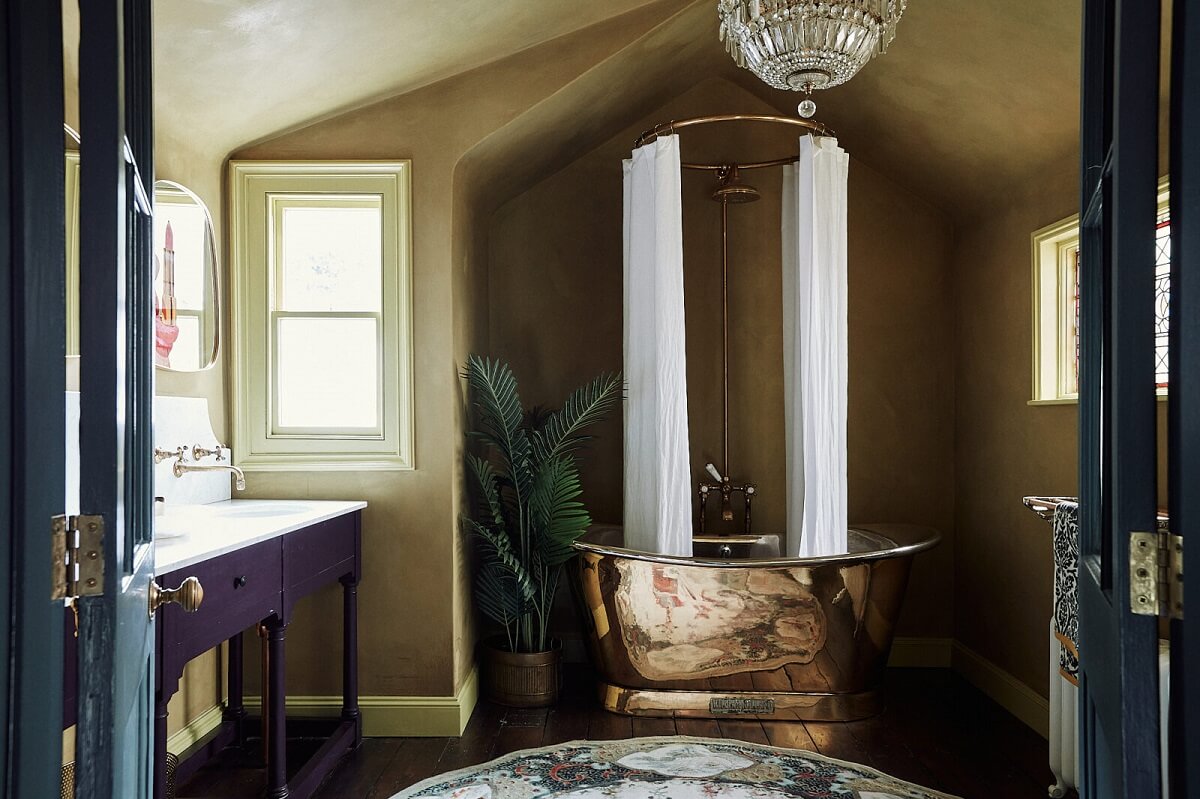 Best of 2023: Bathrooms 22 bathroom-attic-room-freestanding-bath-purple-vanity-nordroom