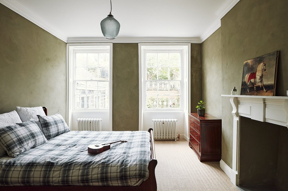 A Georgian Townhouse with Views of the Falmouth Harbour 16 bedroom-green-walls-fireplace-nordroom