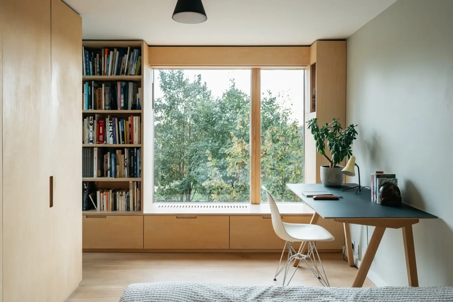 Modern Custom Interiors in a Victorian Home 13 bedroom home office built in closets bookshelves window seat