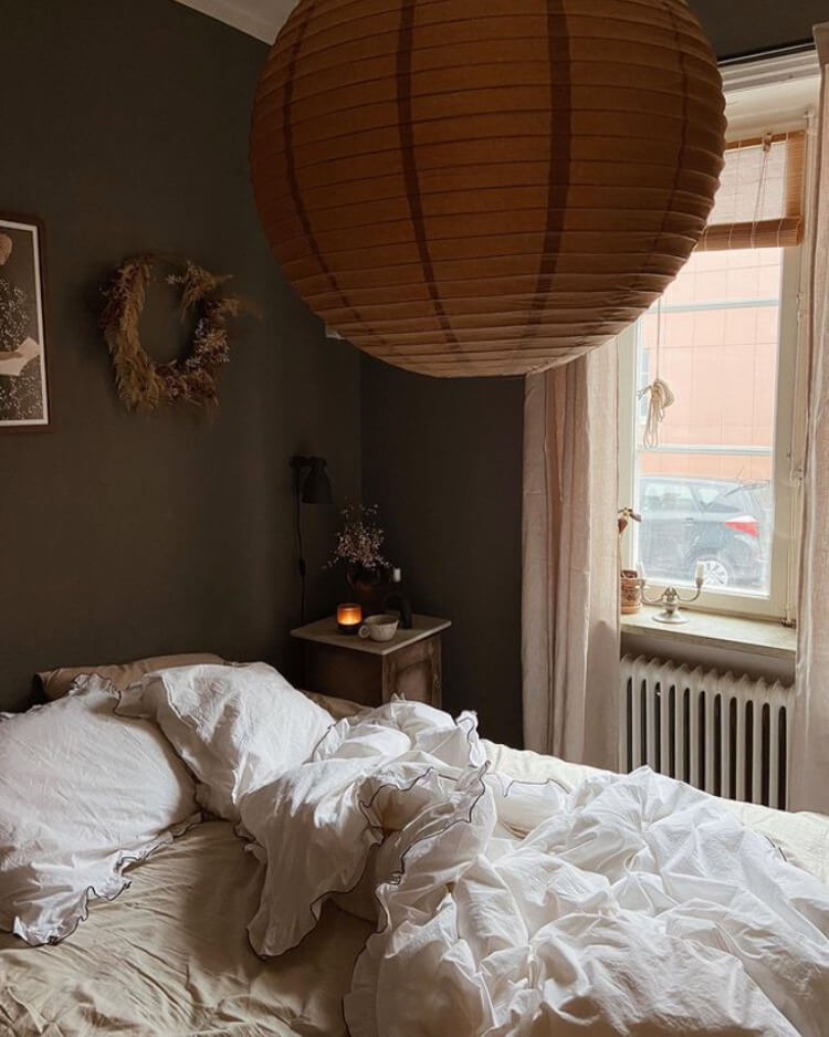 The Best Warm Paint Colors for a Bedroom 42 brown-bedroom-white-bedding-best-warm-paint-colors-bedroom-nordroom