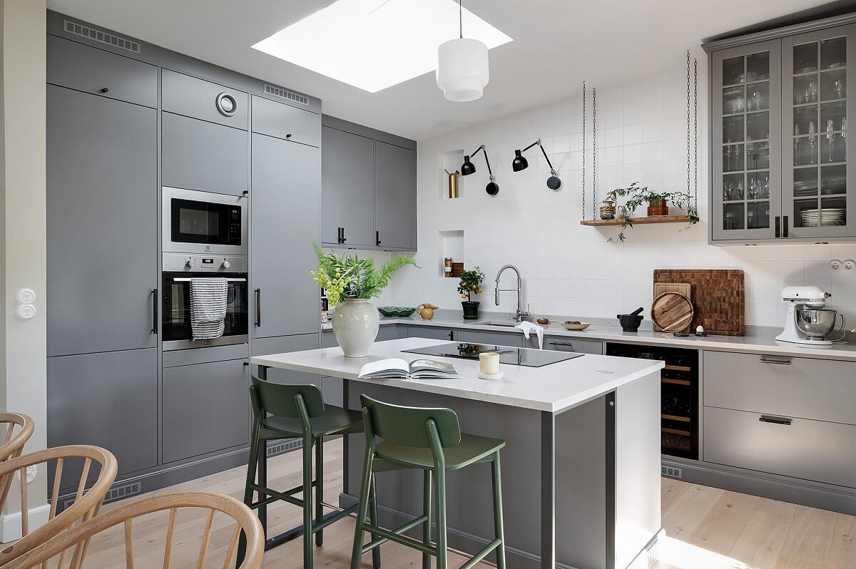 A Modern Scandinavian Attic Apartment 7 gray-kitchen-island-breakfast-bar-nordroom