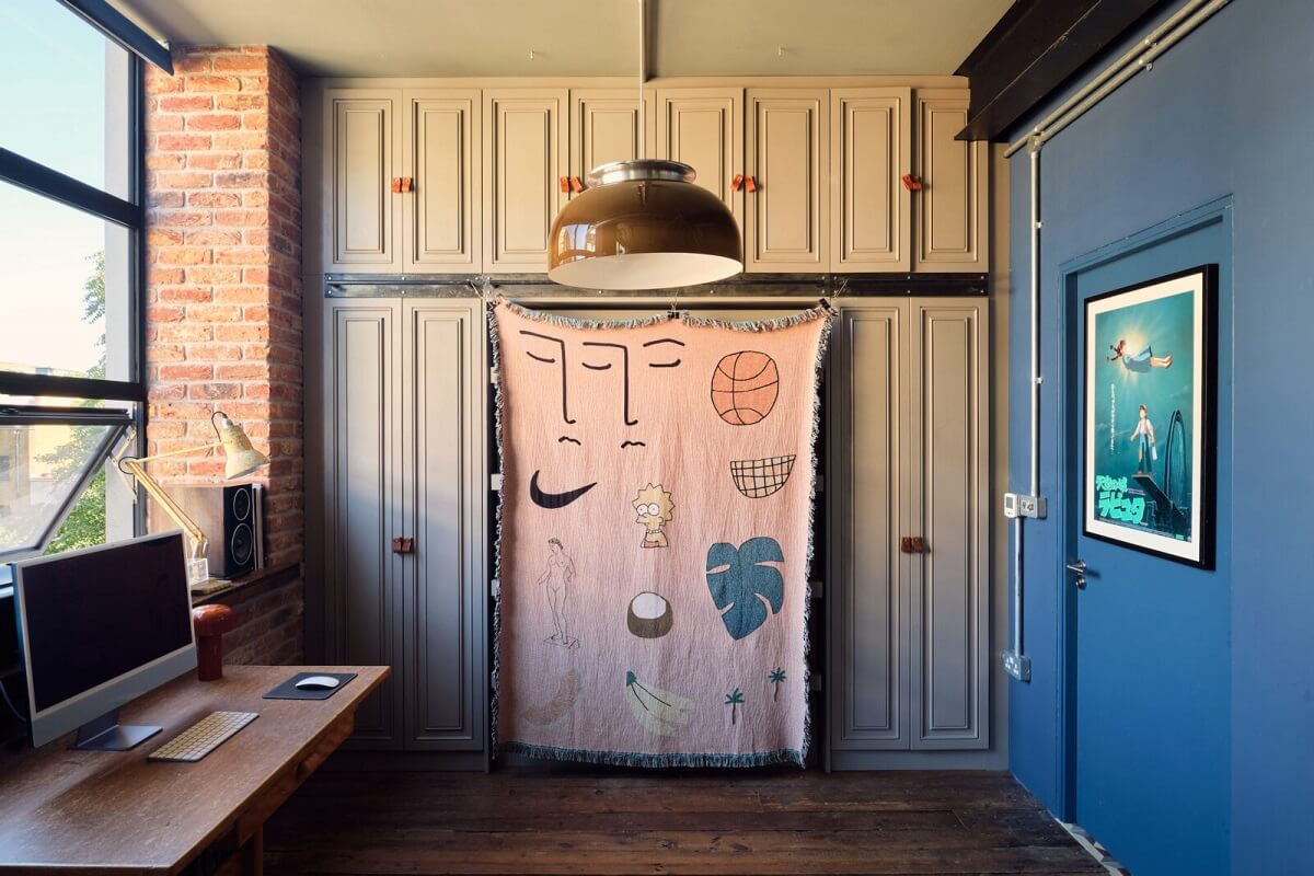 An Industrial Warehouse Apartment in London 9 guest-bedroom-home-office-murphy-bed-built-in-closets-nordroom