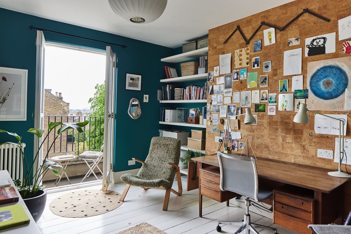 A Light Victorian Townhouse with Teal Reading Room 17 home-office-desk-cork-wall-teal-paint-nordroom