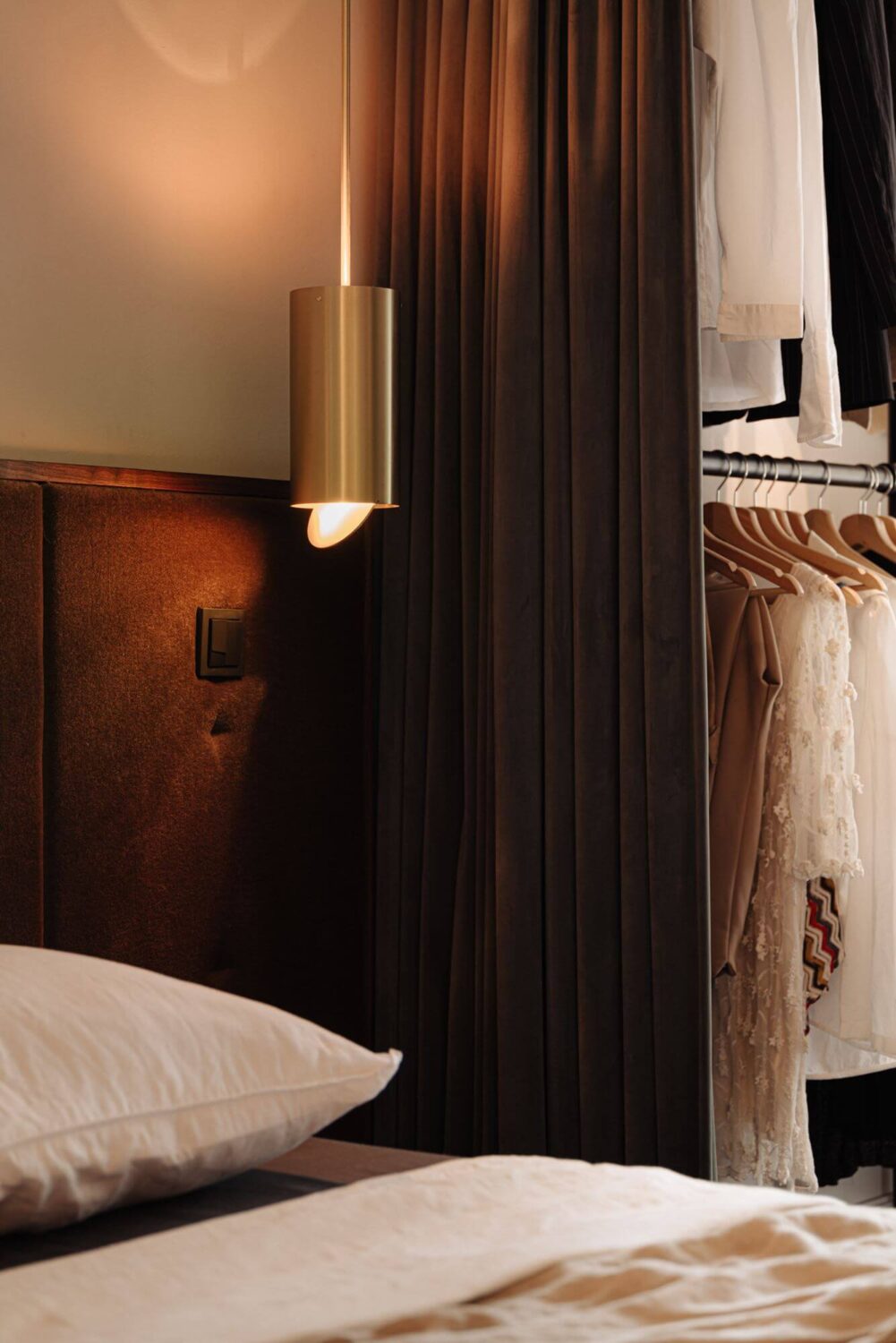 A Luxurious Duplex Apartment in Amsterdam 13 hotel-style-bedroom-open-wardrobe-curtain-divider-nordorom