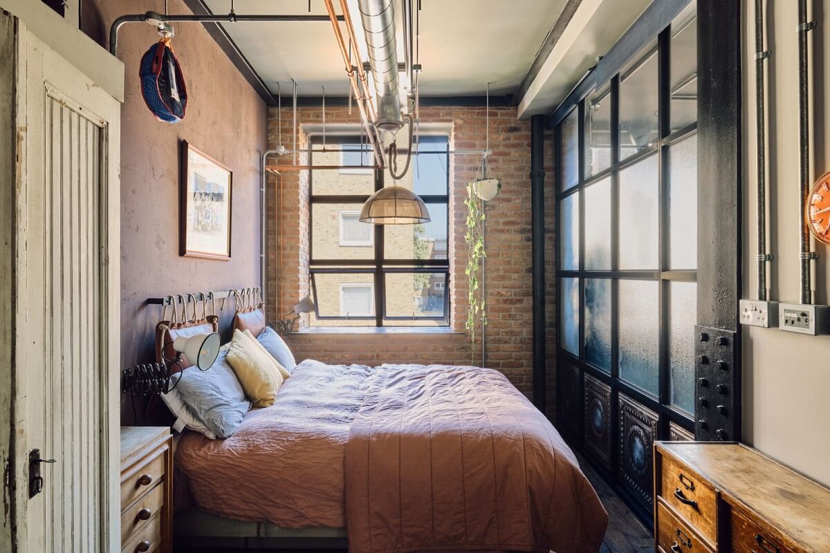 An Industrial Warehouse Apartment in London 13 industrial-bedroom-exposed-brick-wall-nordroom