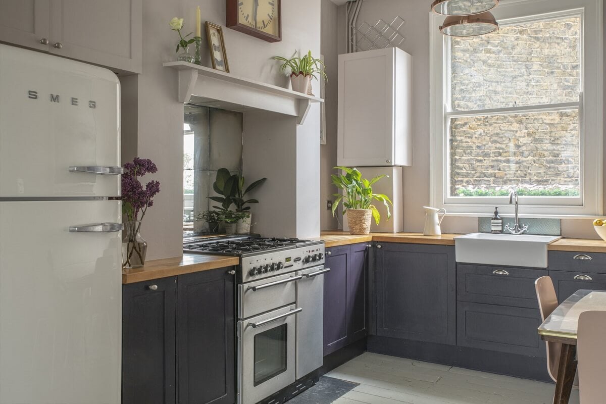 Muted Natural Colors in a Victorian House 5 kitchen-blue-cabinets-white-smeg-fridge-nordroom
