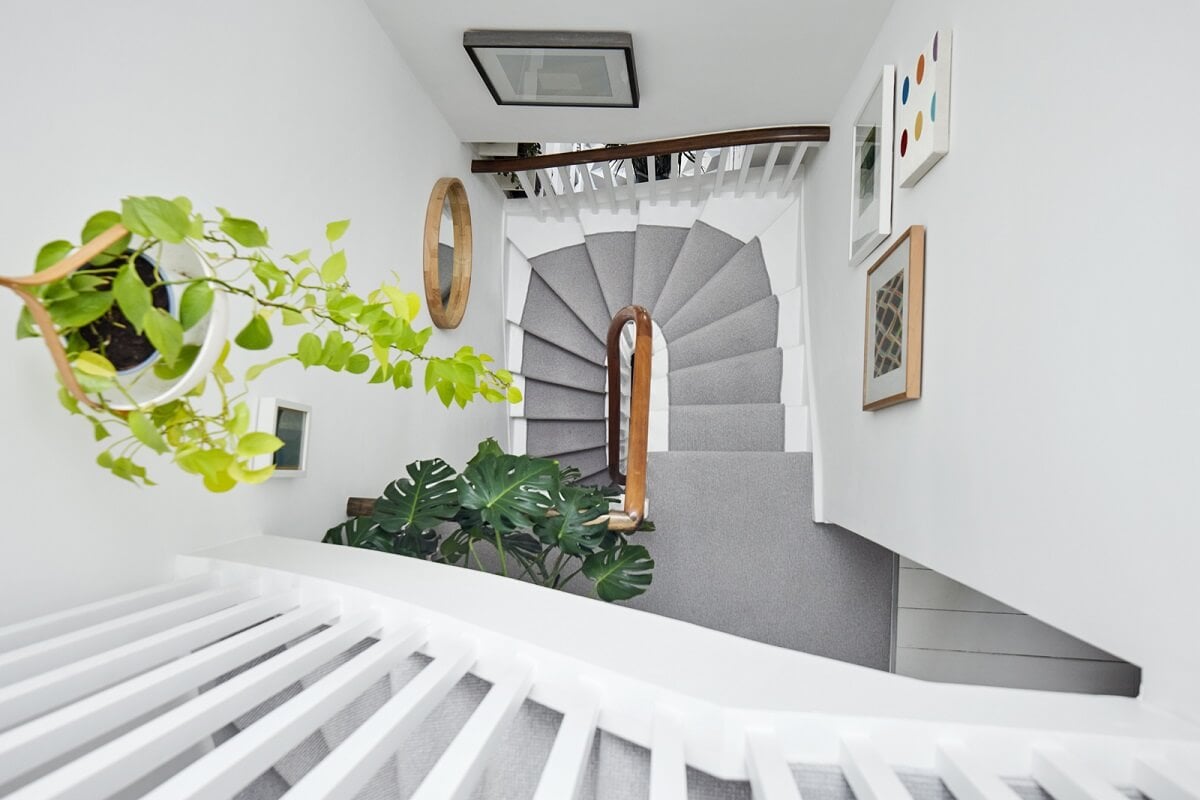 A Light Victorian Townhouse with Teal Reading Room 13 light-gray-painted-stairs-victorian-house-nordroom