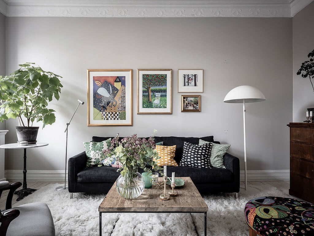 A Scandi Home with Stainless Steel Kitchen and Wallpaper 21 light gray walls scandinavian living room nordroom A Scandi Home with Stainless Steel Kitchen and Wallpaper