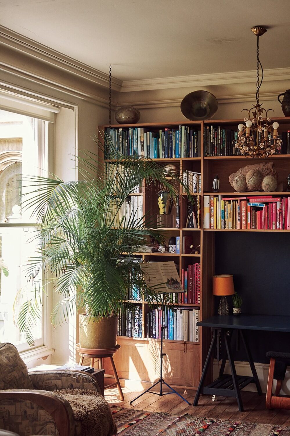 A Spectacular Kitchen in a Historic English House 11 living-room-black-desk-bookcases-nordroom