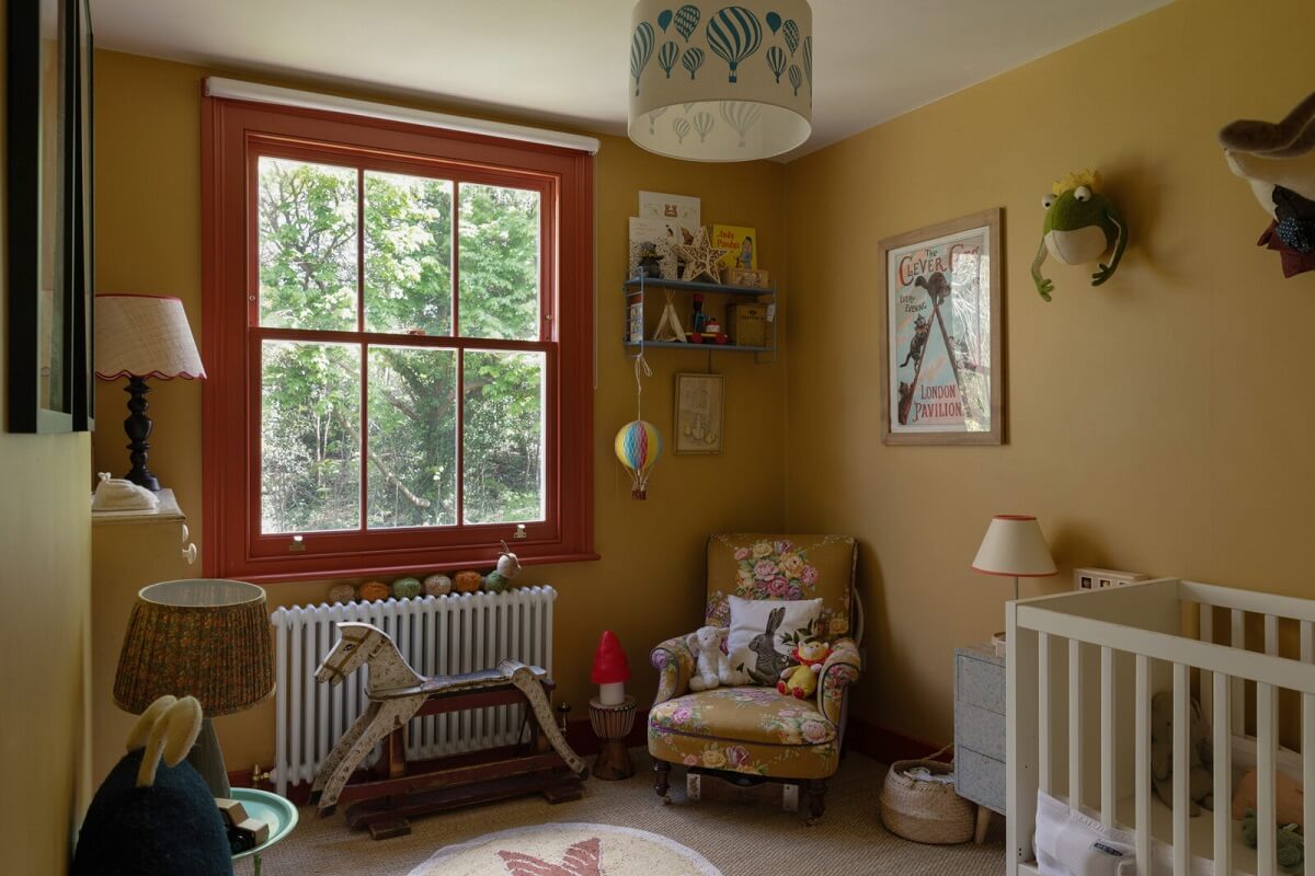 Beautiful Gender Neutral Nursery Ideas 24 ochre-yellow-nursery-orange-red-window-frame-nordroom