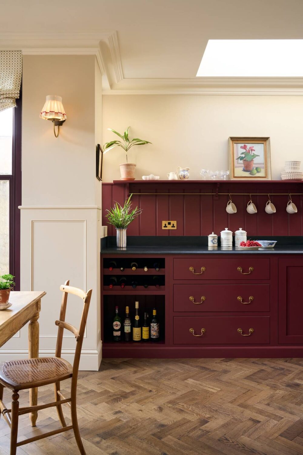 A Warm Refectory Red deVOL Kitchen 3 refectory-red-devol-kitchen-skylight-granite-worktop-tongue-and-groove-wall-nordroom