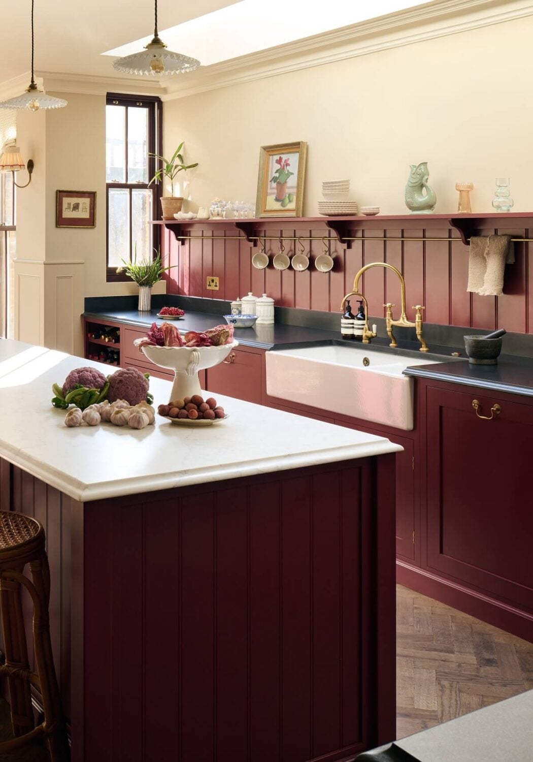 A Warm Refectory Red deVOL Kitchen 2 refectory-red-devol-real-shaker-kitchen-island-skylight-nordroom