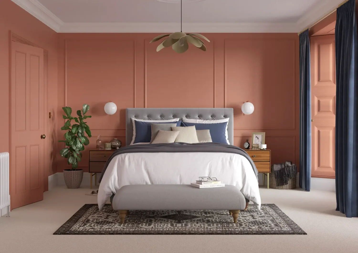 The Best Warm Paint Colors for a Bedroom 21 warm-bedroom-dulux-heritage-red-sand-walls-nordroom