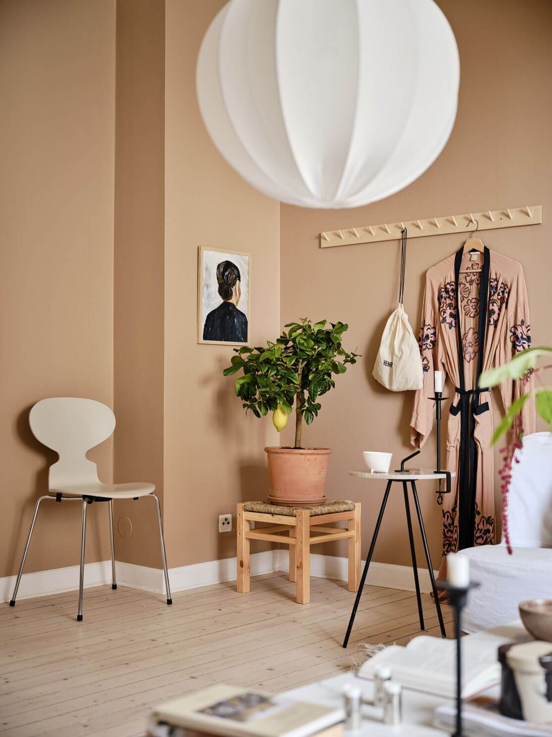 A Warm Beige Studio Apartment in Sweden 8 warm-beige-studio-apartment-hanging-rack-nordroom