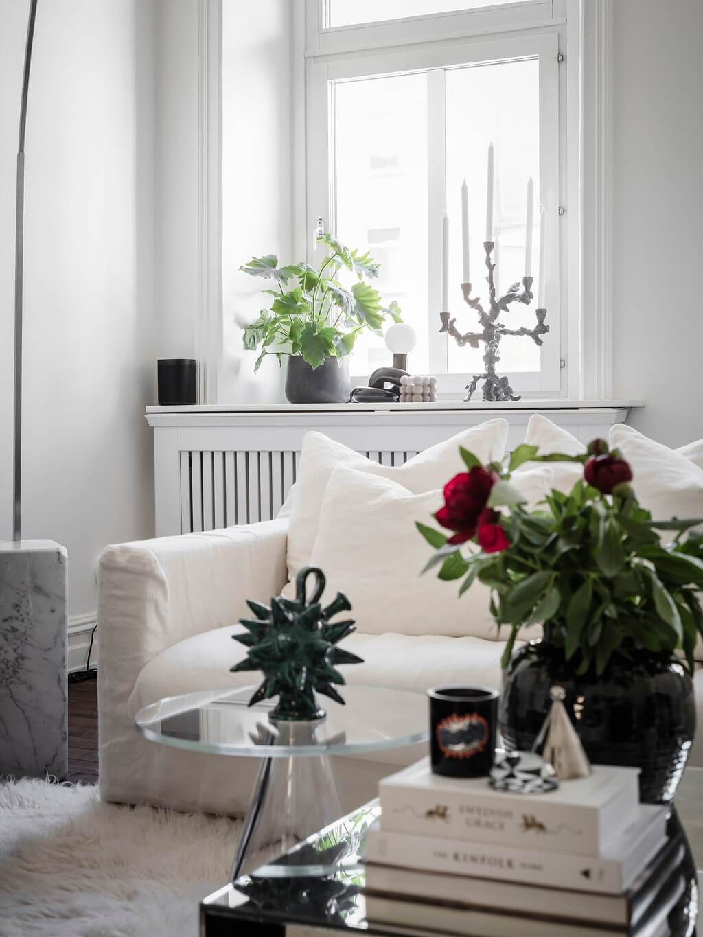 A Scandi Home with Stainless Steel Kitchen and Wallpaper 15 white-living-room-detail-nordroom