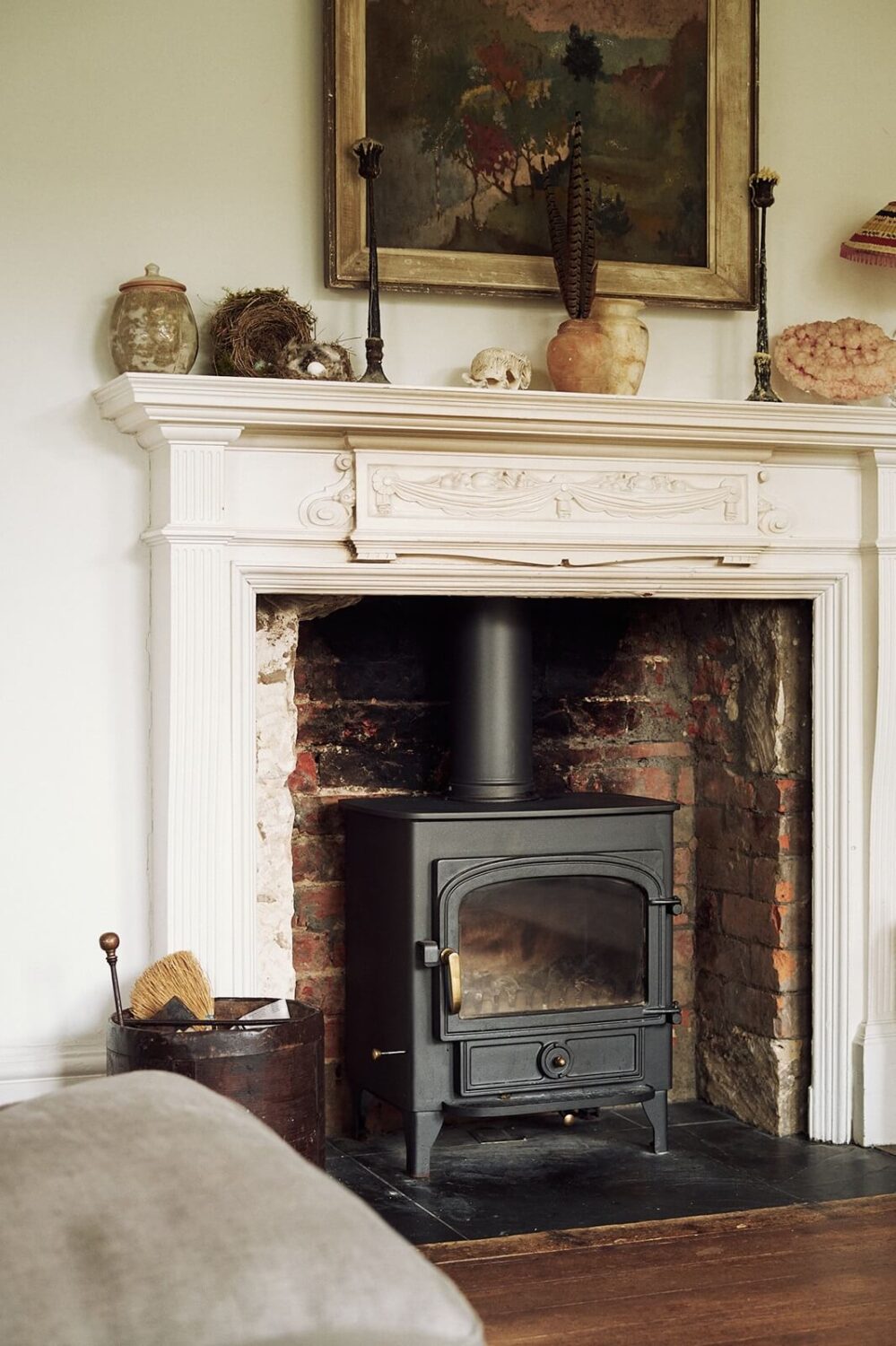 A Spectacular Kitchen in a Historic English House 9 wood-burning-stove-fireplace-living-room-nordroom
