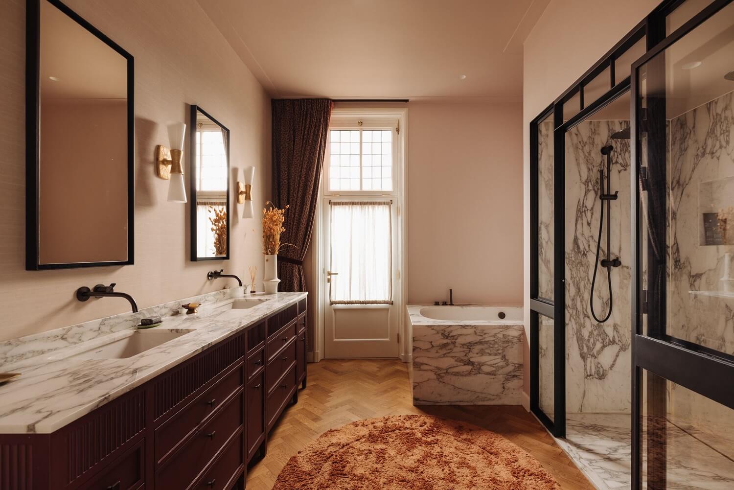Best of 2023: Bathrooms 20 bathroom-double-marble-sink-walk-in-shower-nordroom