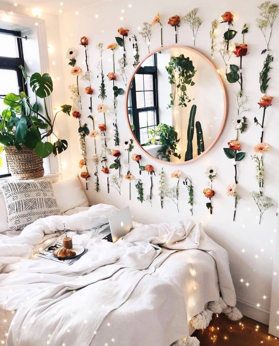 Beautiful Dorm Room Decorating Ideas 24 bedroom-round-mirror-flowers-on-the-wall-dorm-room-inspiration-nordroom