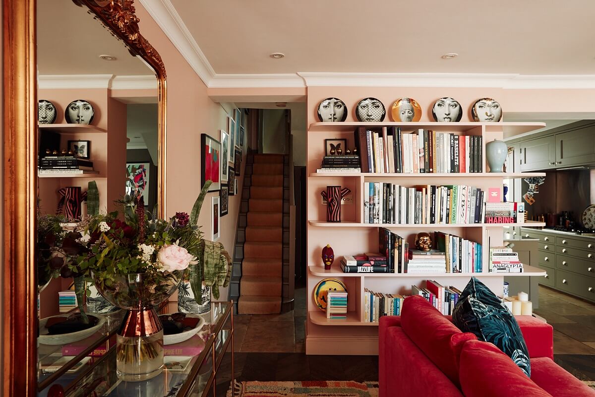 Best of 2023: Living Rooms 32 bookshelves-antique-mirror-pink-living-room-nordroom