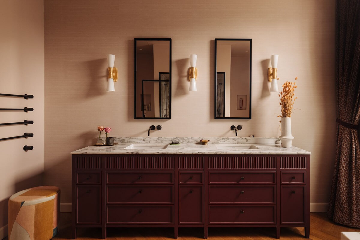 A Grand Renovated Family Home in Amsterdam 21 burgundy-bathroom-vanity-marble-sink-nordroom