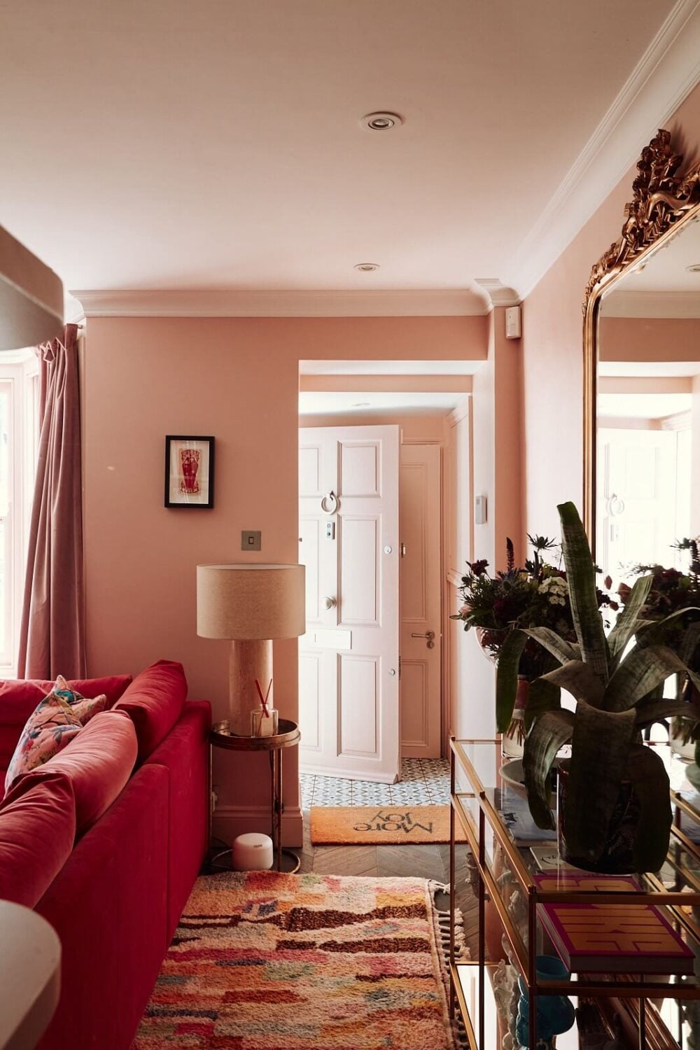 A Pink Living Room in a London Maisonette 2 hallway-entry-living-room-pink-walls-nordroom