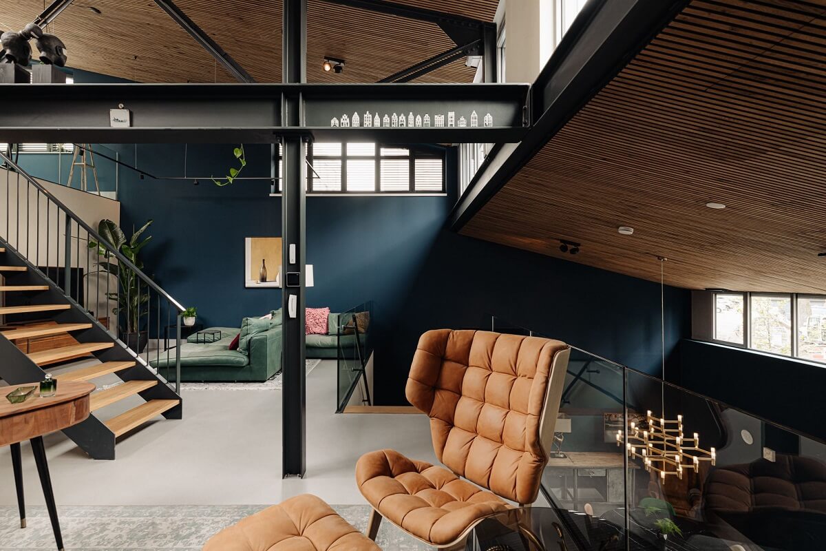 An Industrial Loft Home in Amsterdam 4 industrial-loft-apartment-blue-color-accent-nordroom