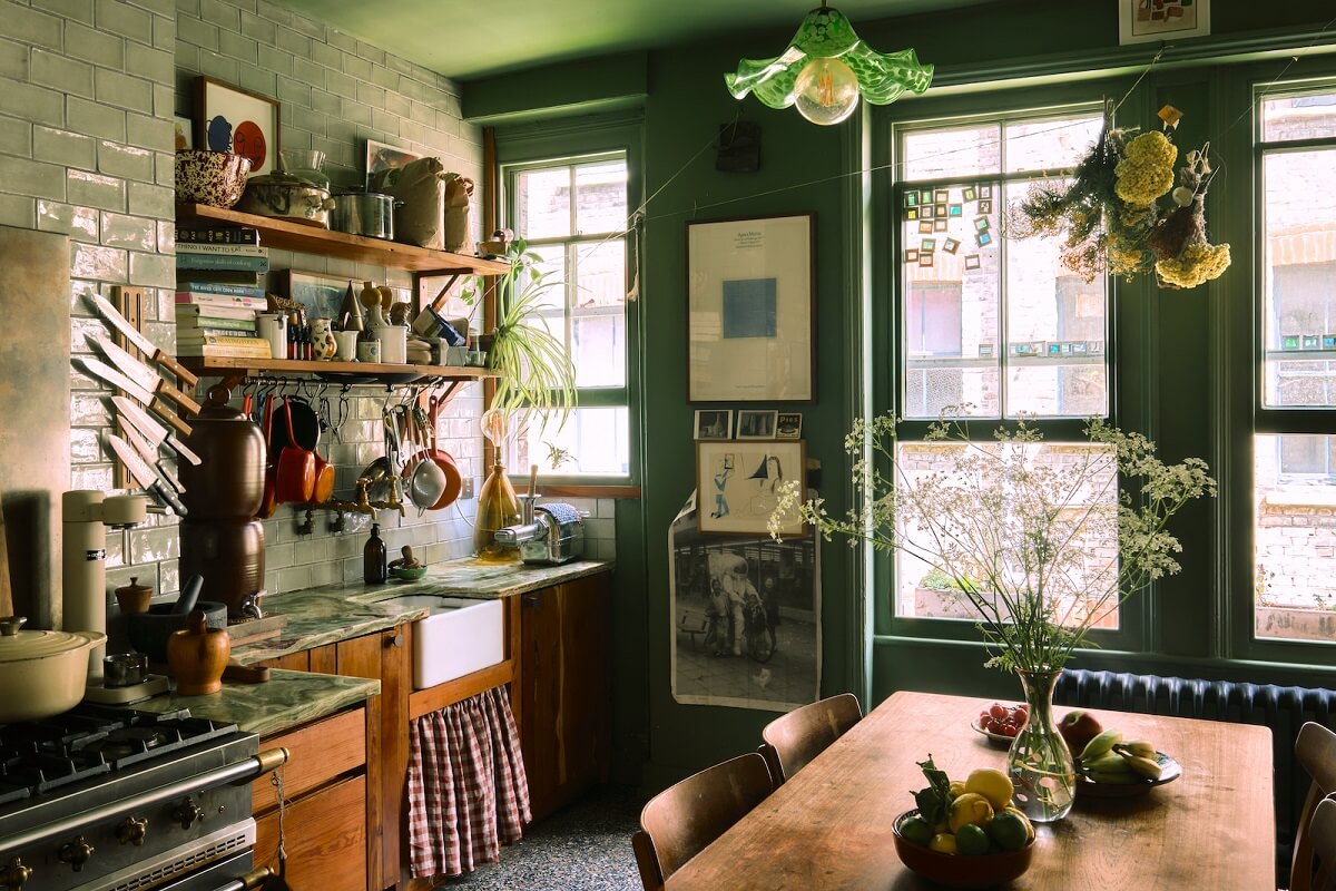 Bold Colors and Historic Details in a Victorian Apartment 6 kitchen-green-walls-pale-green-tilework-nordroom