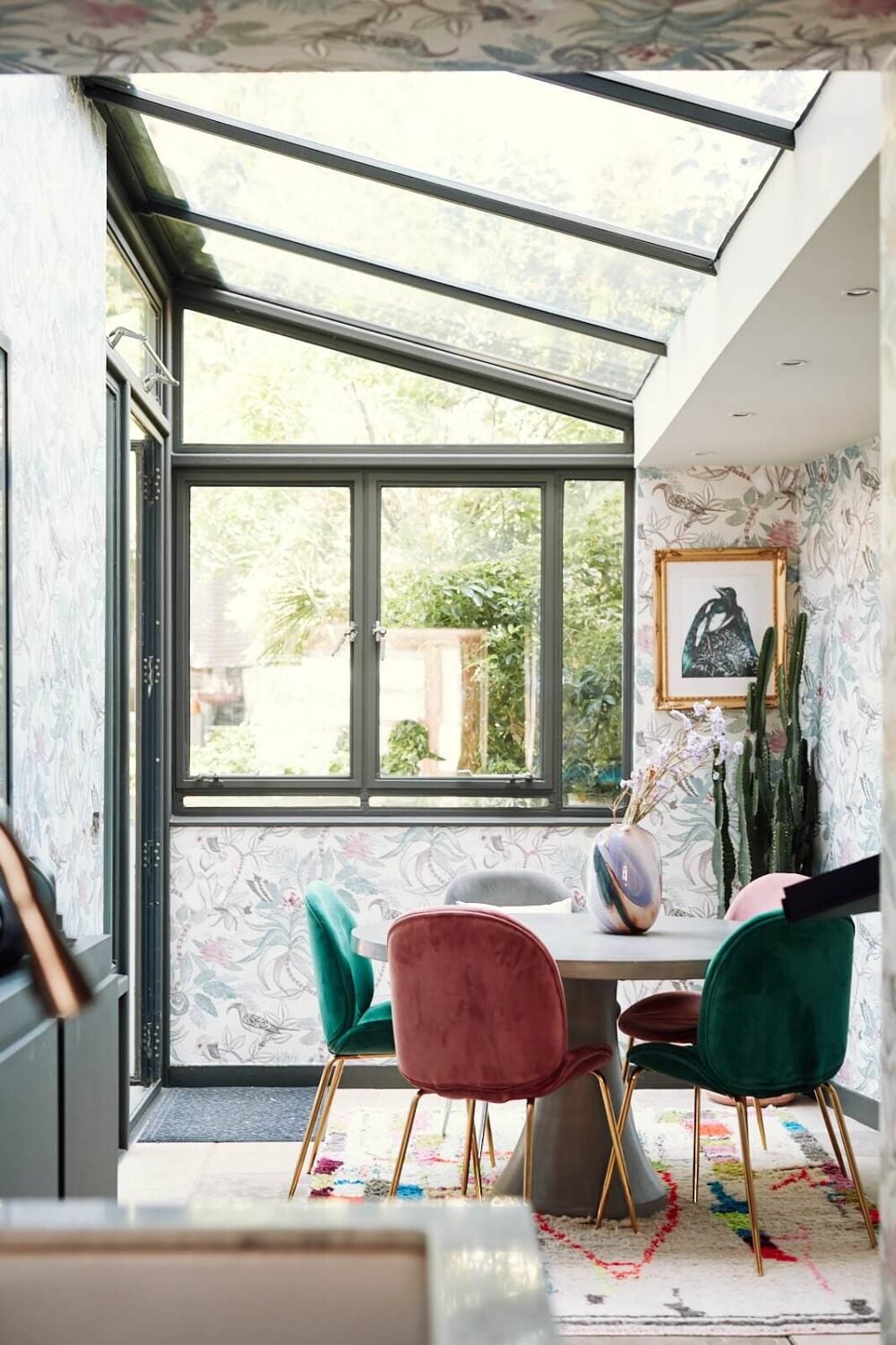 A Pink Living Room in a London Maisonette 13 pink-emerald-velvet-dining-chairs-nordroom
