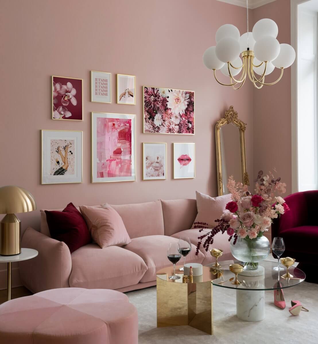 Barbiecore Interiors: The New Colorful & Fun Design Trend 12 pink-living-room-florals-barbiecore-nordroom