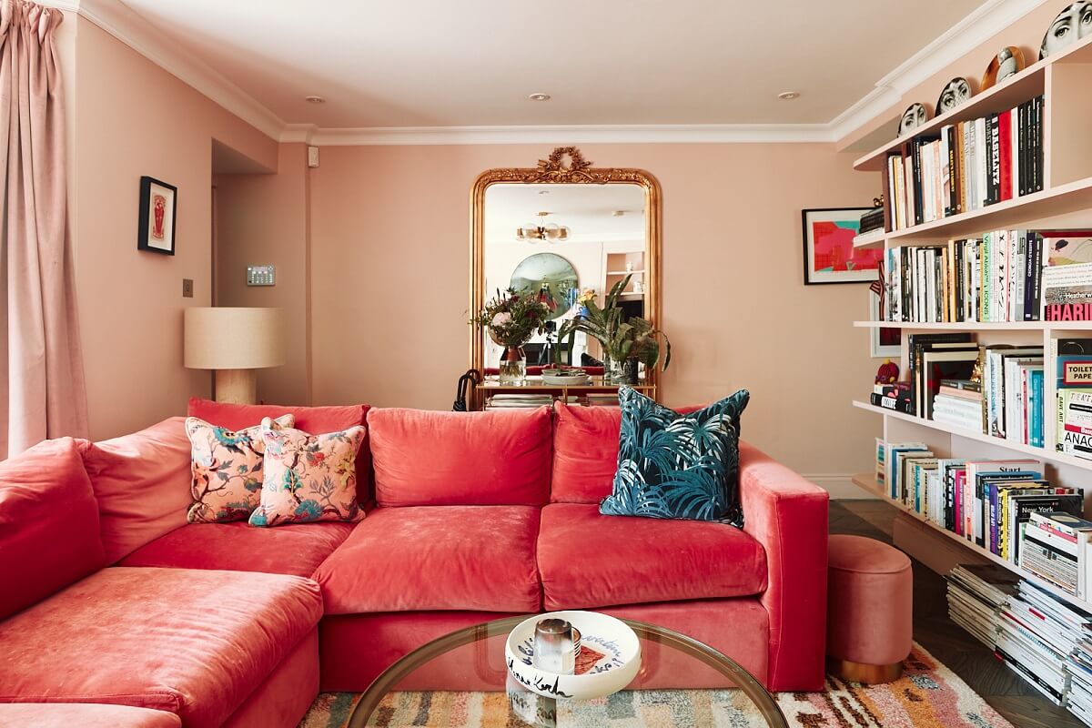 Best of 2023: Living Rooms 31 pink-living-room-large-sofa-bookshelves-nordroom