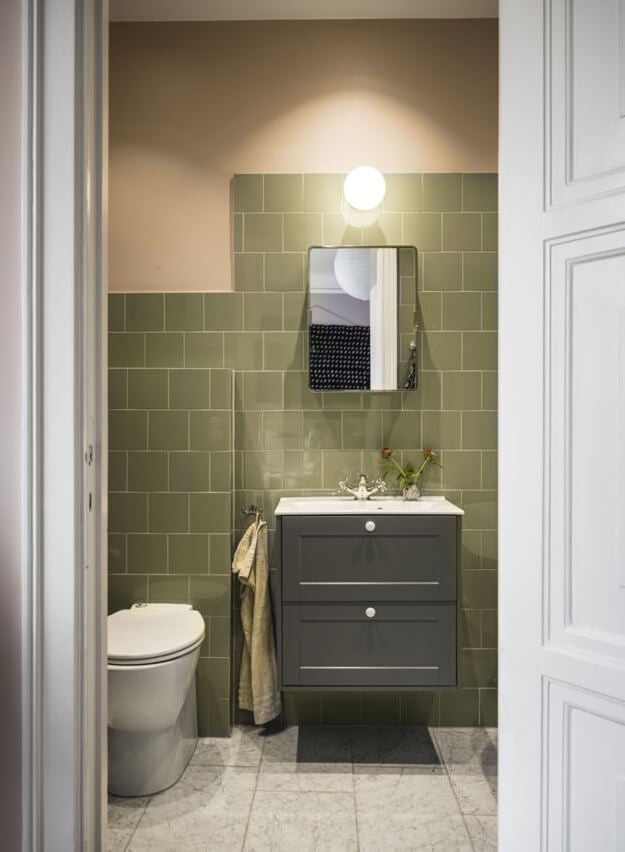 Green Color Accents in a Beautiful Historic Apartment 20 small-bathroom-green-tiles-nordroom