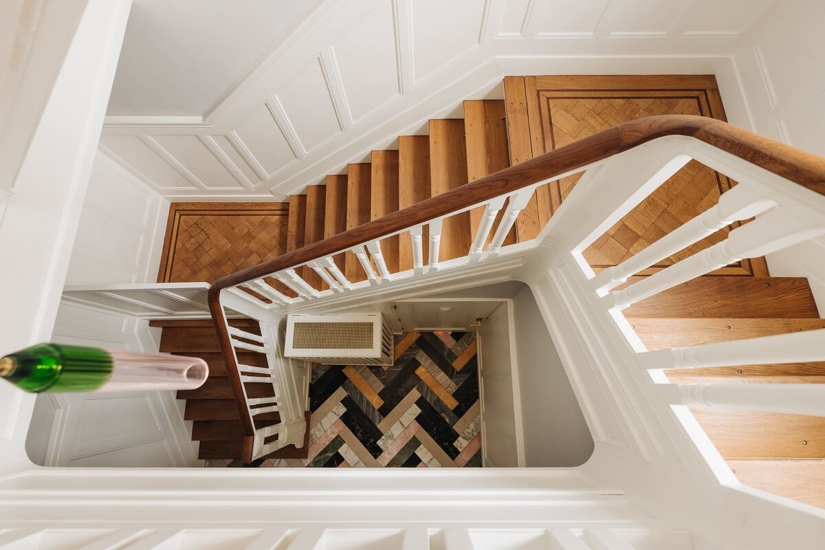 A Grand Renovated Family Home in Amsterdam 13 staircase-colorful-marble-floor-nordroom