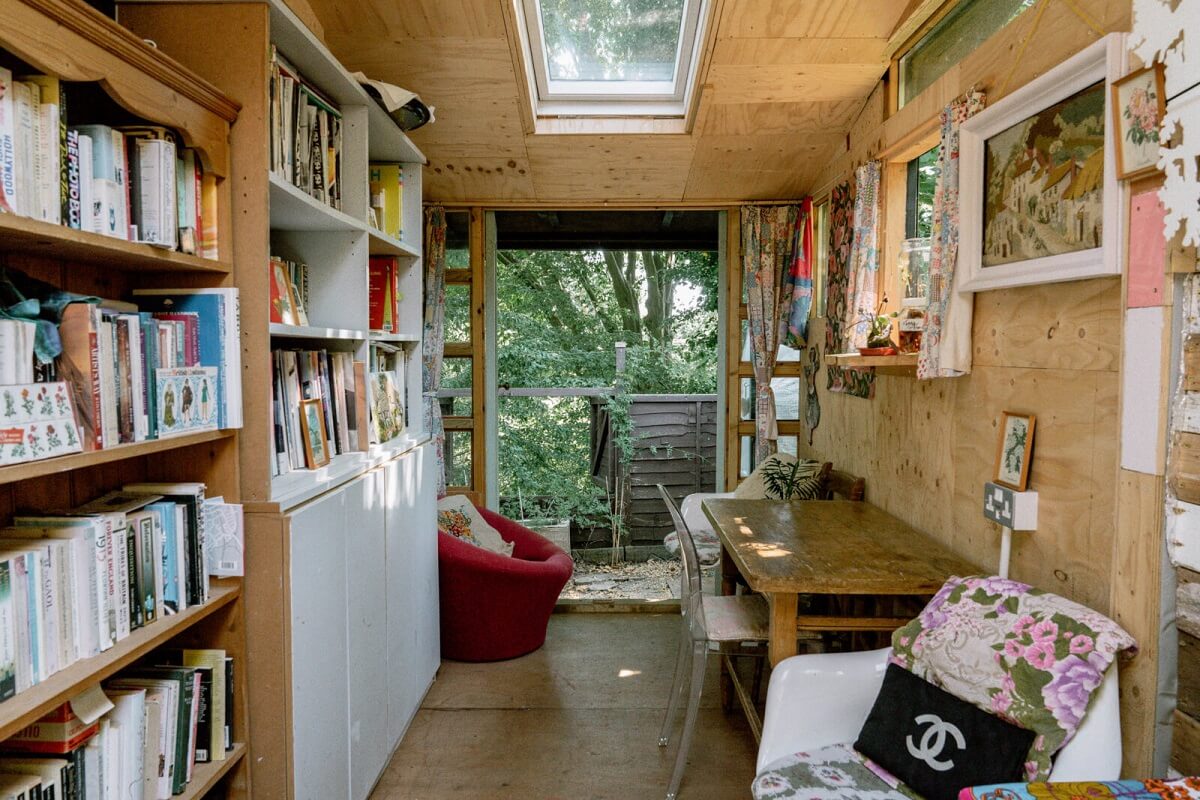 A London Home with Color Accents and a Secret Garden Shed 24 wooden-garden-shed-writing-room-london-nordroom