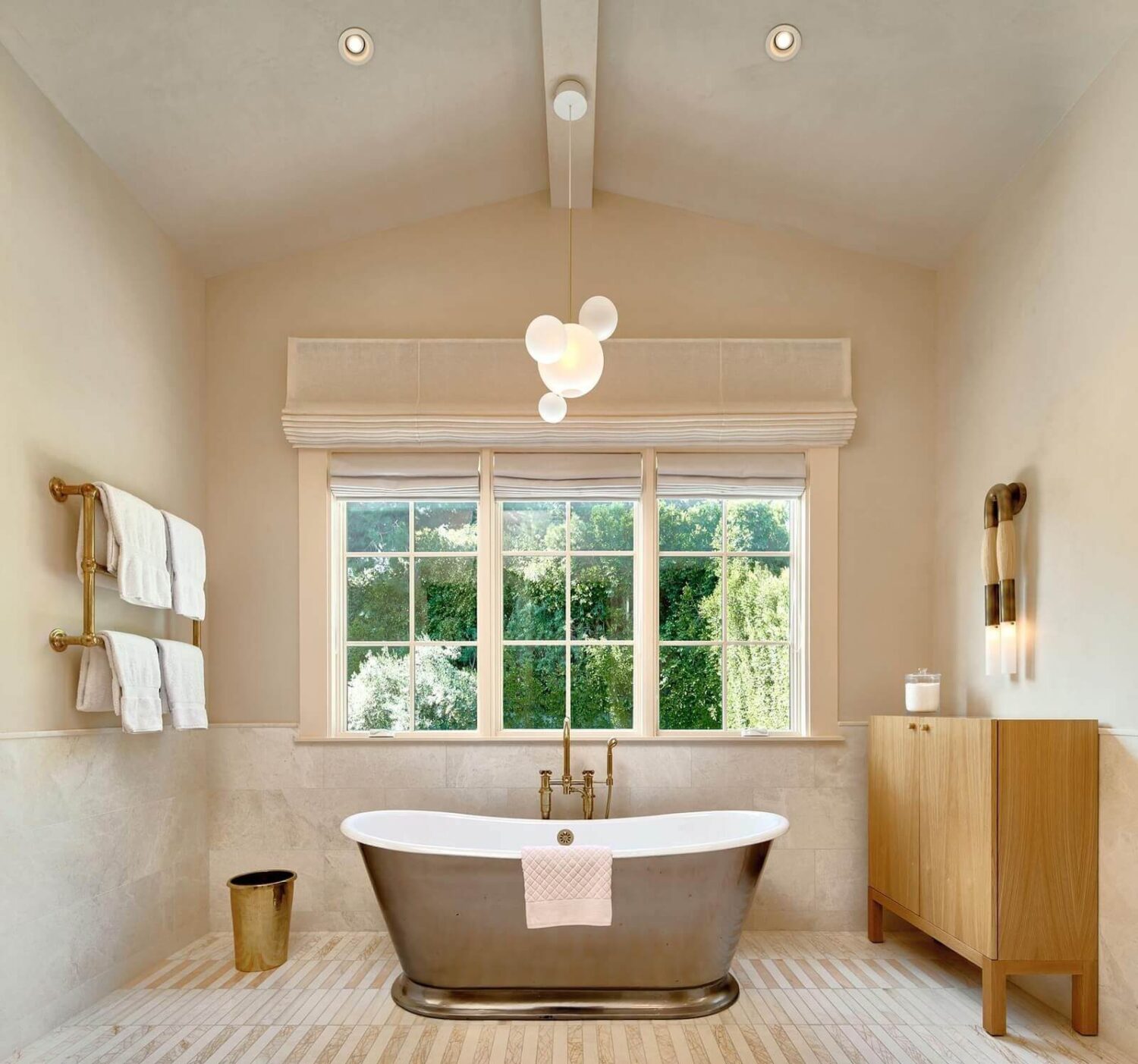 17 Shades of Pink in Fredrik Eklund's Beverly Hills Home 17 bathroom-freestanding-bath-pitched-ceiling-nordroom