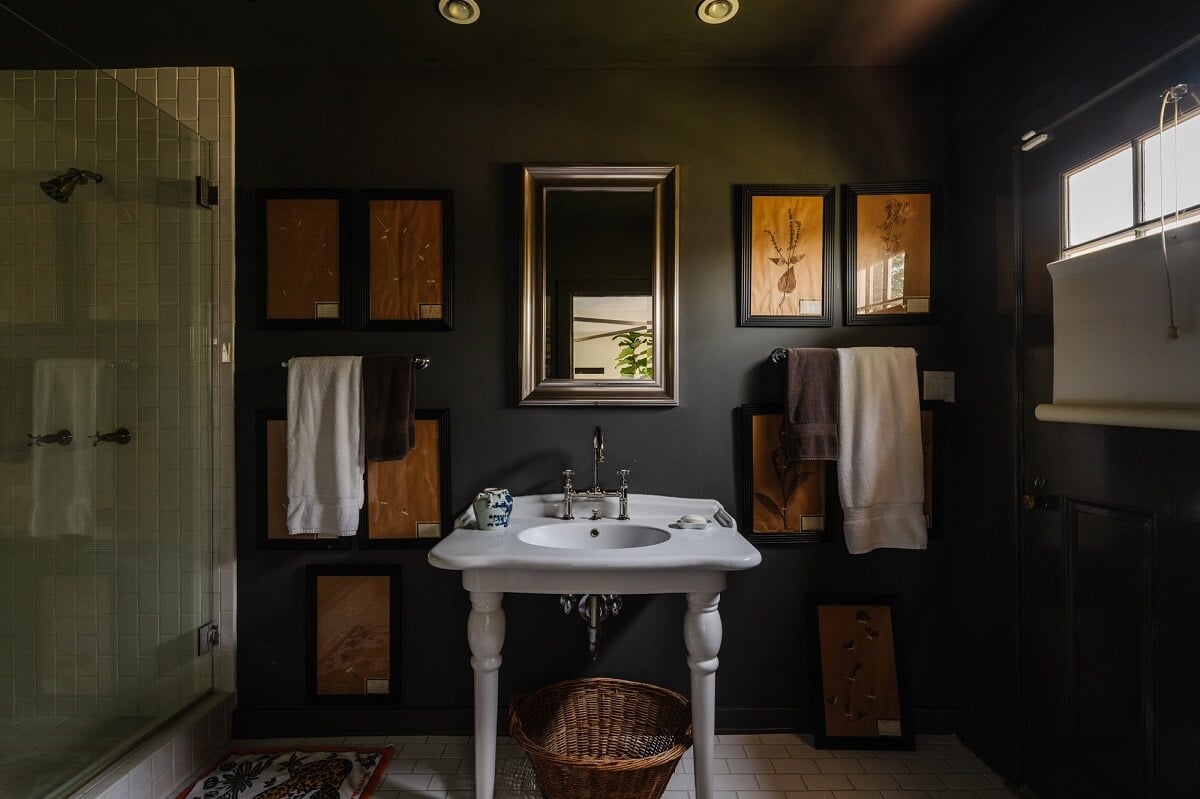 Black Accents in a Traditional Los Angeles Home 33 black-bathroom-walk-in-shower-nordroom
