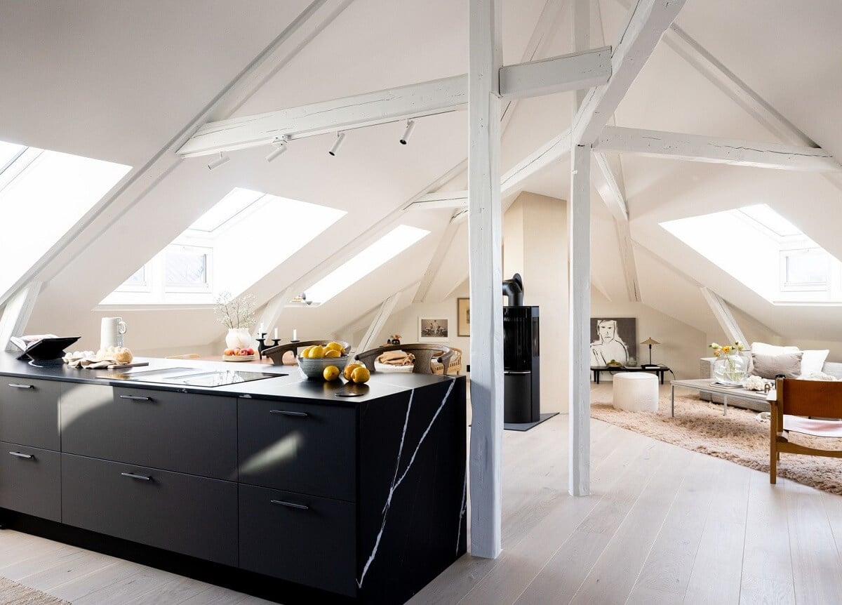 A Bright Penthouse Apartment in Oslo 9 black-kitchen-marble-worktop-nordroom