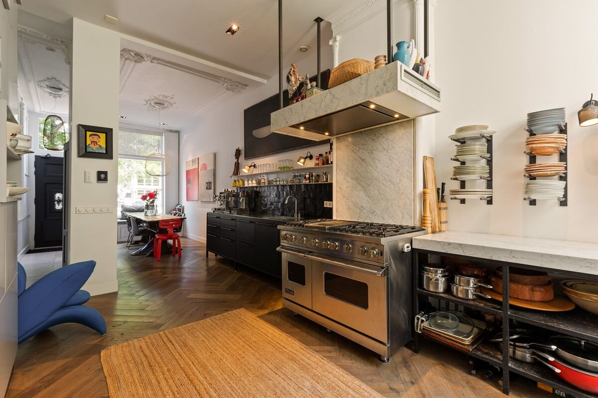 A Family Home in a Historic Canal House 3 black-kitchen-open-dining-room-nordroom