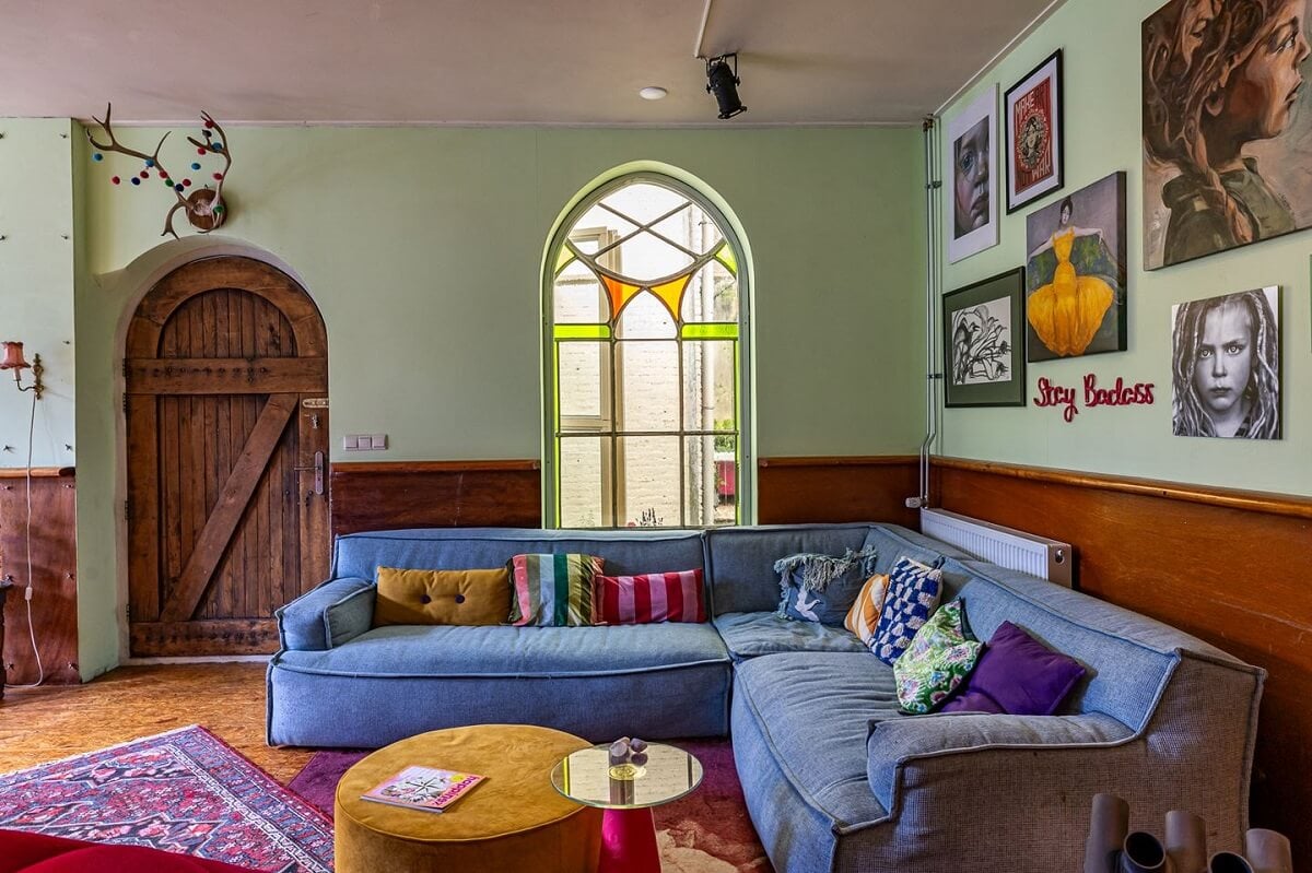 A Colorful Church Conversion in The Netherlands 5 chruch-conversion-green-walls-colorful-decor-nordroom