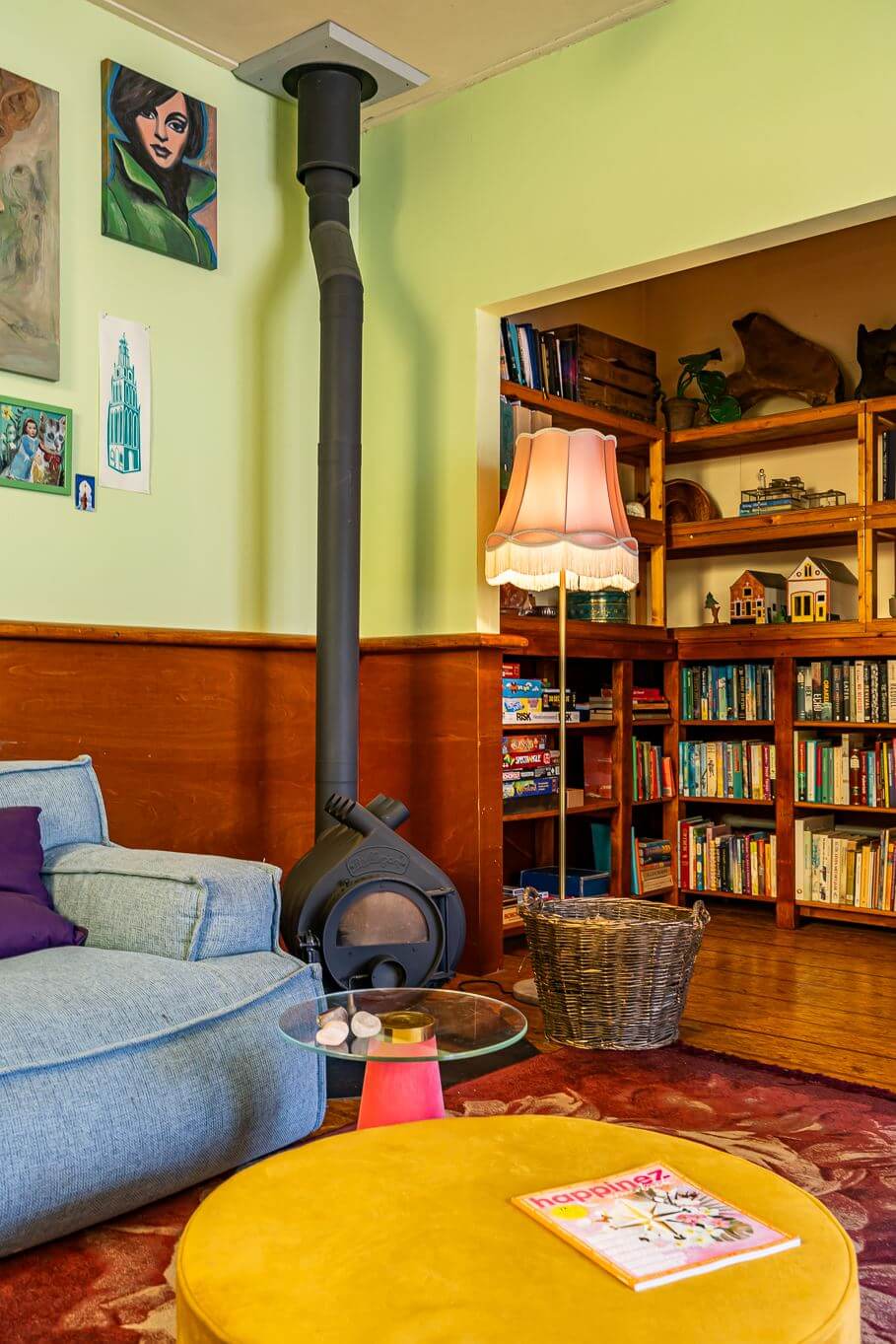 A Colorful Church Conversion in The Netherlands 2 colorful-sitting-room-woodburner-home-library-nordroom