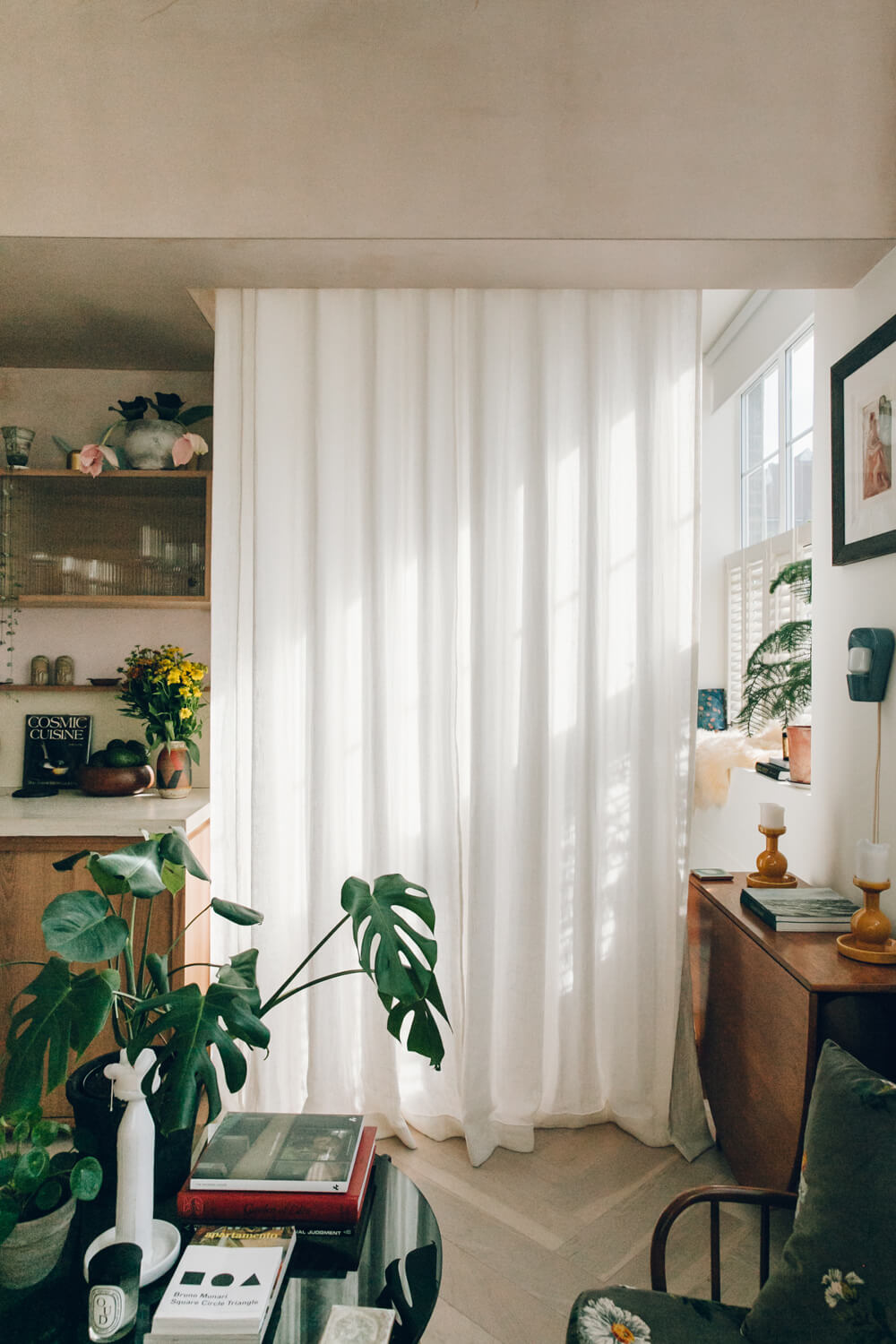 53 Studio Apartments with a Curtain Room Divider 31 curtain-divider-studio-apartment-plants-nordroom
