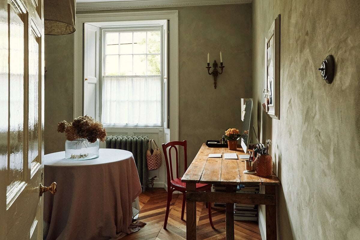 An English Cottage with a Perfect Kitchen 4 dining-room-home-office-desk-lime-paint-nordroom
