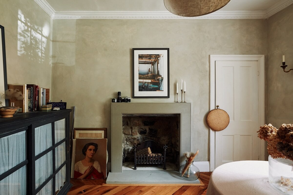 An English Cottage with a Perfect Kitchen 5 dining-room-round-table-fireplace-wooden-floorboards-nordroom