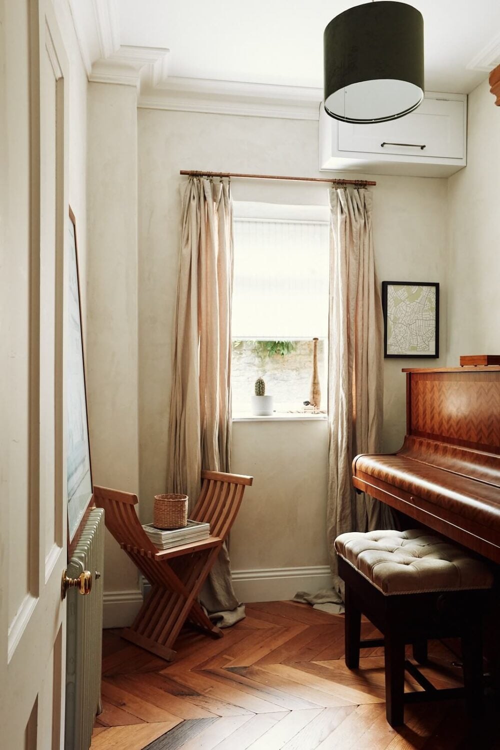 An English Cottage with a Perfect Kitchen 14 drawing-room-reclaimed-wooden-floor-piano-nordroom