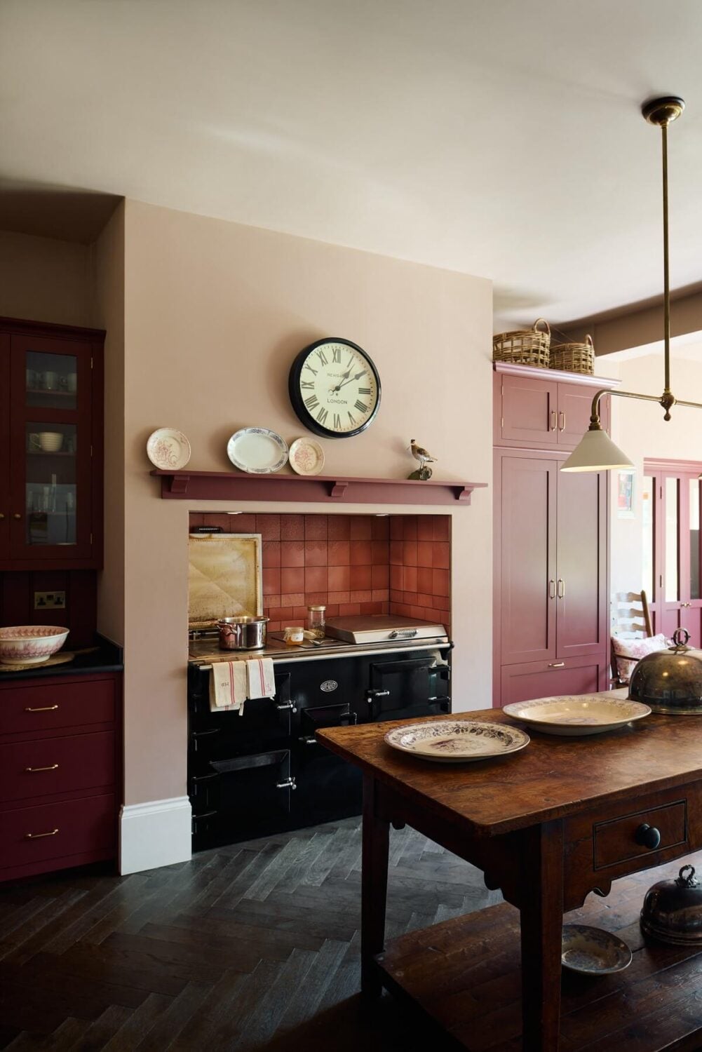 An English Country House Kitchen with Pink Tiles 9 english-country-house-vintage-prep-table-devol-kitchen-nordroom