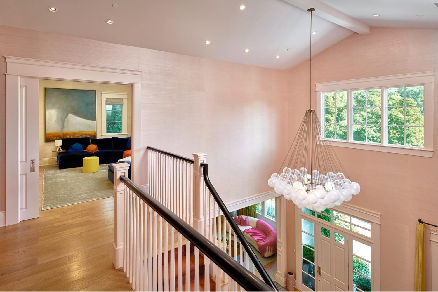 17 Shades of Pink in Fredrik Eklund's Beverly Hills Home 12 first-floor-landing-pink-wallpaper-nordroom