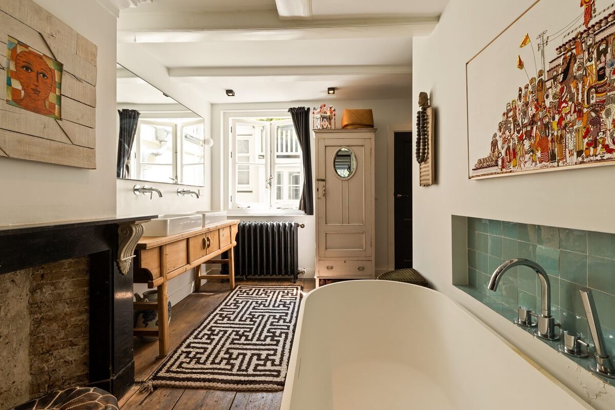 A Family Home in a Historic Canal House 18 freestanding-bath-open-bathroom-wooden-floorboards