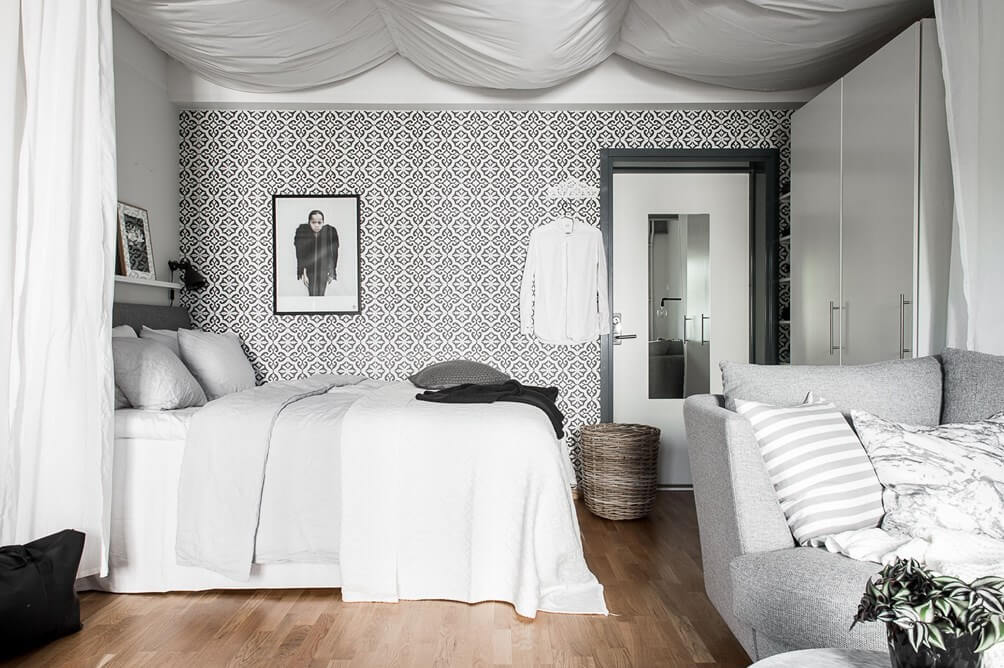53 Studio Apartments with a Curtain Room Divider 65 gray-white-studio-apartment-curtain-room-divider-nordroom