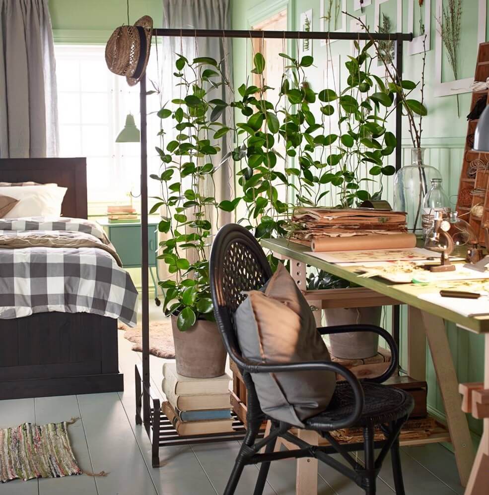 43 Ideas To Divide a Studio Apartment Into Multiple Rooms 45 ikea studio apartment clothing rack with plants nordroom