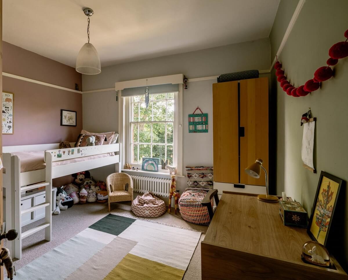 A Warm Living Room in a Historic English Home 21 kids-bedroom-lavender-wall-bunk-bed-colorblock-rug-nordroom
