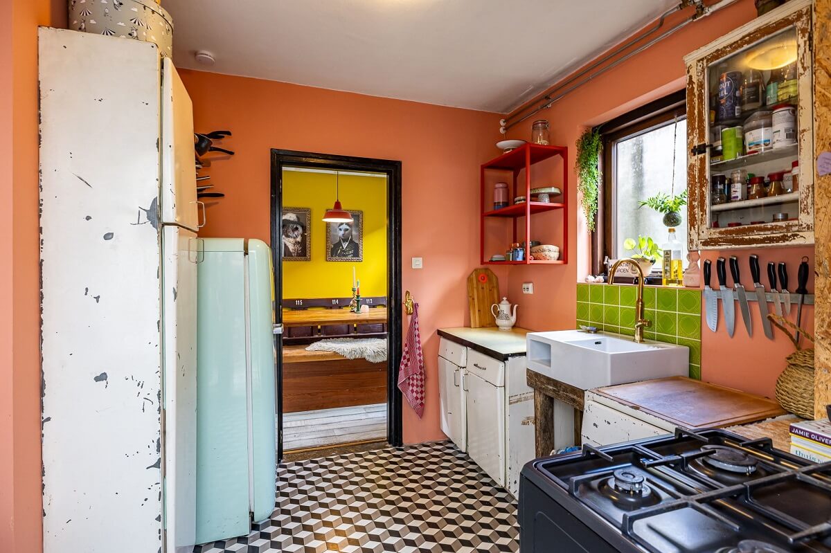 A Colorful Church Conversion in The Netherlands 13 kitchen-terracotta-wall-color-nordroom